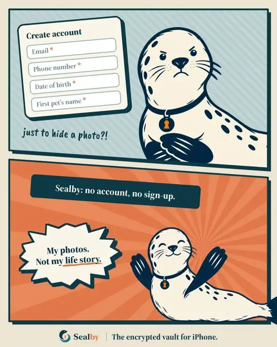 Sealby comic about hiding a photo without creating an account or signing up.