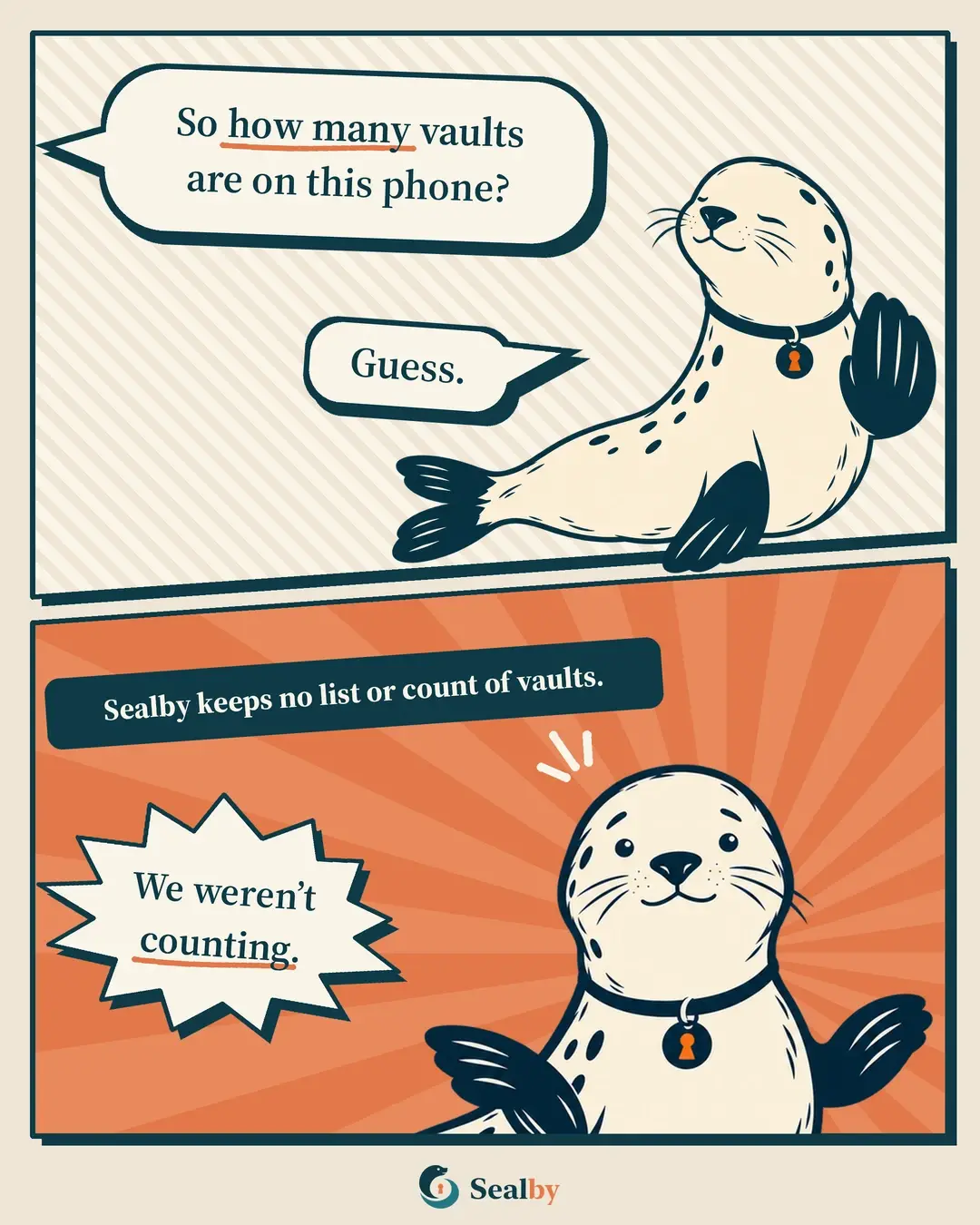Sealby comic about separate vaults without a visible vault list or count.