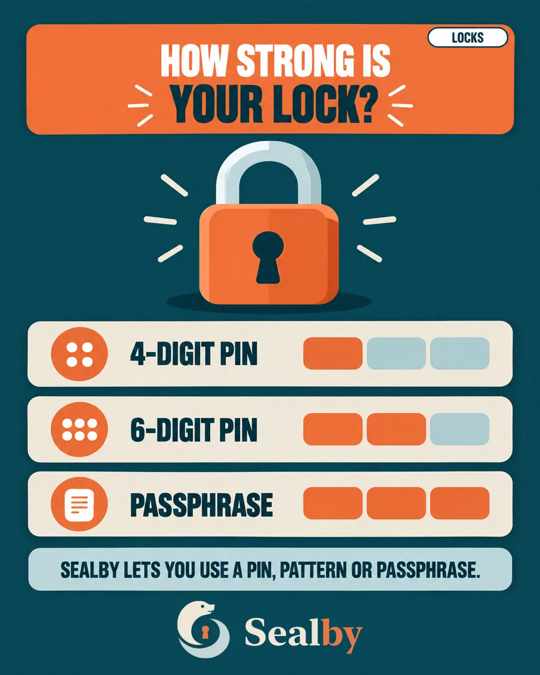Sealby security poster explaining the strength of an encrypted private vault.