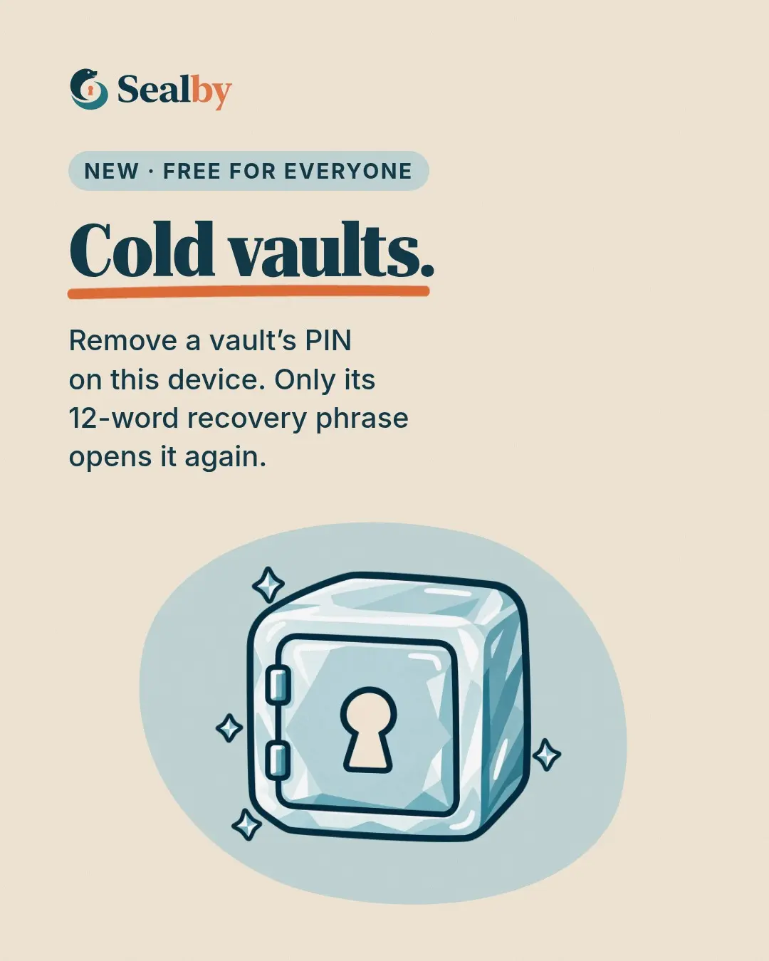 Sealby 1.1 carousel slide introducing cold vaults with an ice vault illustration.