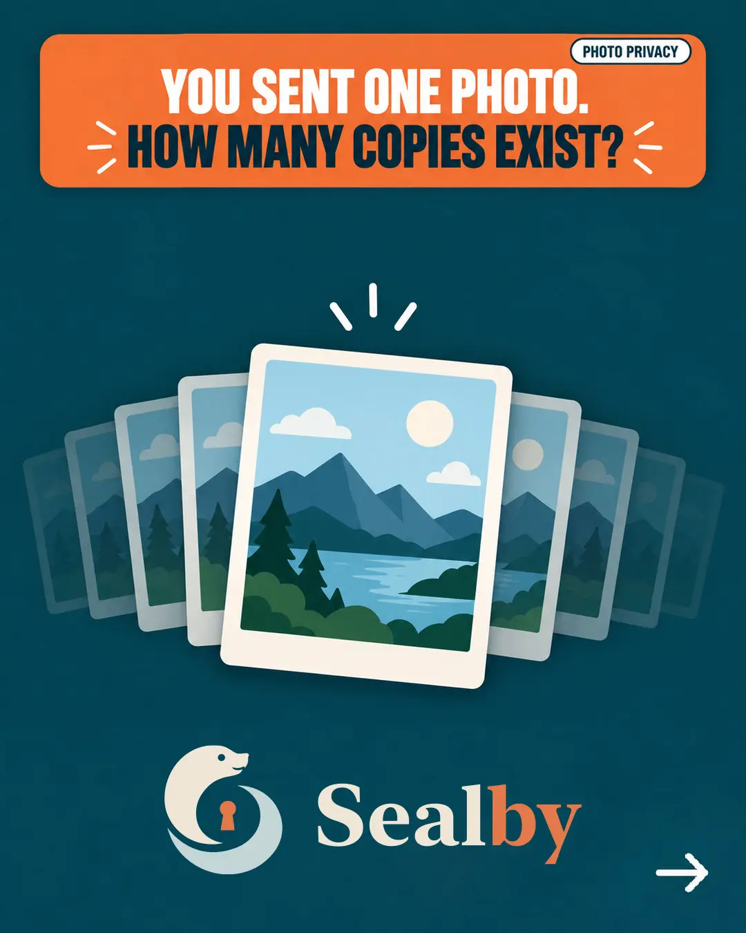 Sealby poster showing how one shared private photo can create many uncontrolled copies.