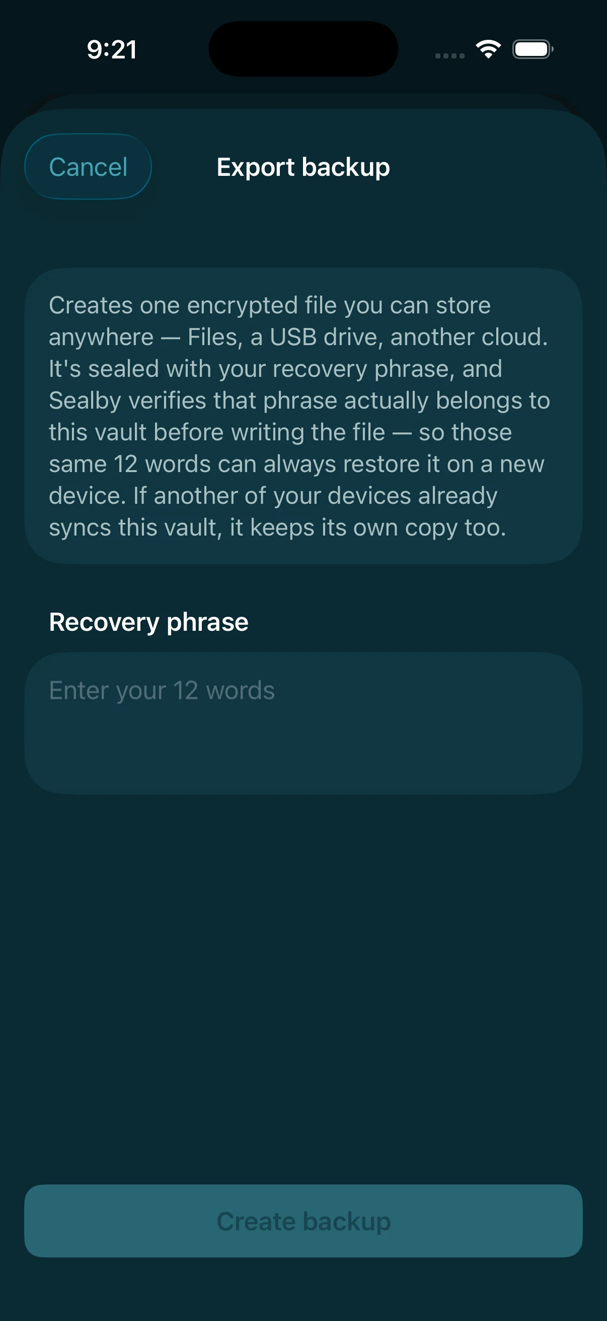 Recovery phrase — Sealby