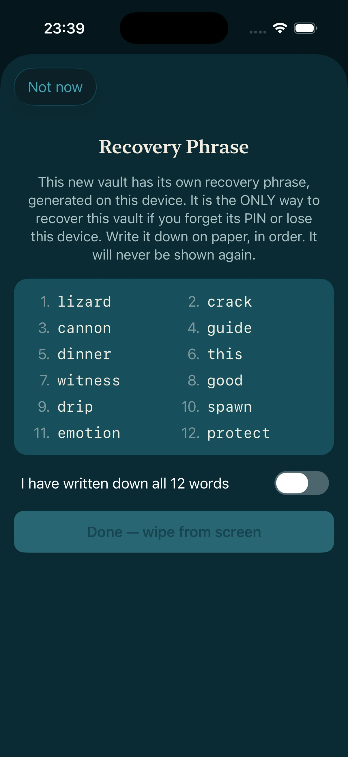 Ang recovery phrase mo — Sealby